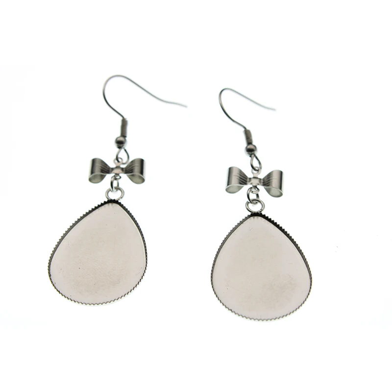

10pc Fit 13x18mm 18x25mm Water Drop Blank Glass Cabochon Stainless Steel Drop Earring Hooks Base Setting, Dangle Earring Setting