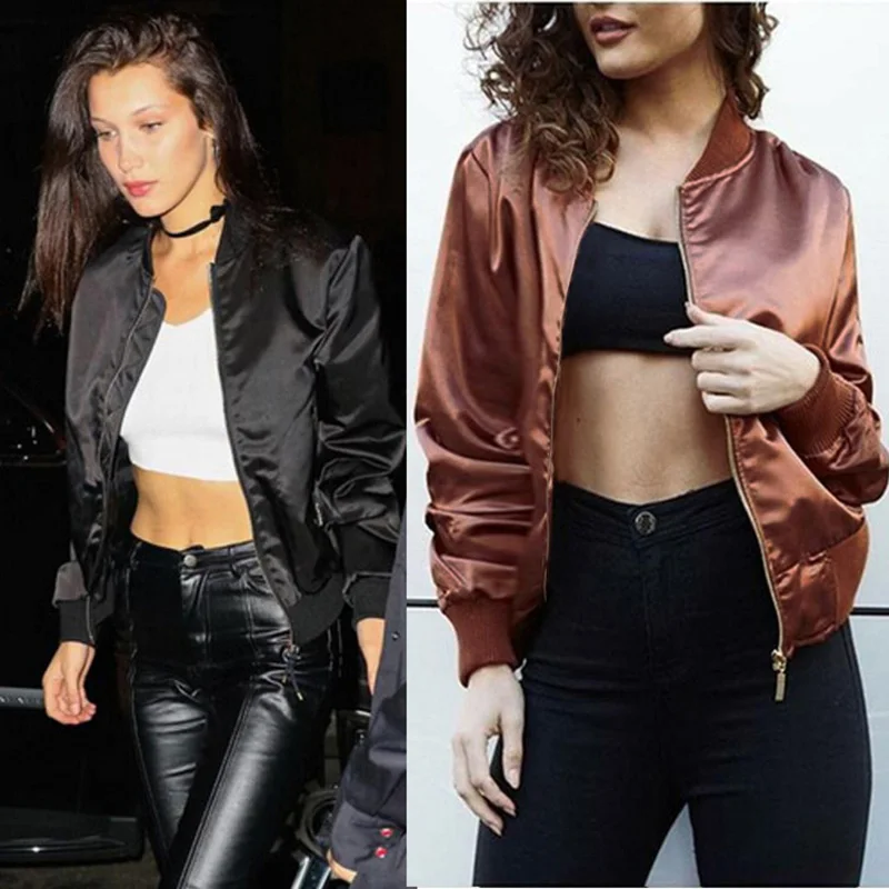 

Autumn Women Basic Coats Casual Solid Zipper Short Jacket Spring Fashion O-neck Loose Bomber Jacket Femme Pink Coat Outwear z15