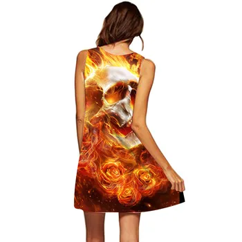 3D Print Skull Head Fire Burning Tunic Dress 1