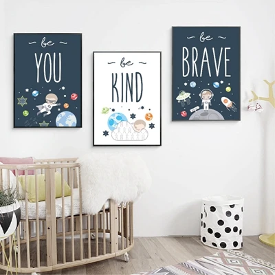 Космический тематический Детский Настенный художественный принт Be Brave& Be kind Quotes Холст Плакаты живопись подарок для маленького мальчика украшение стены детской комнаты - Цвет: PH162916301631