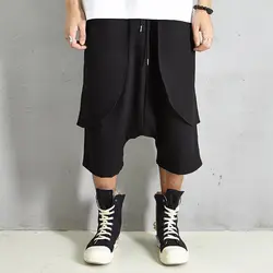 Для мужчин модные Повседневное штаны-шаровары уличной хип-хоп низкий шаговый шов Свободные большой карман широкие брюки джоггеры черные
