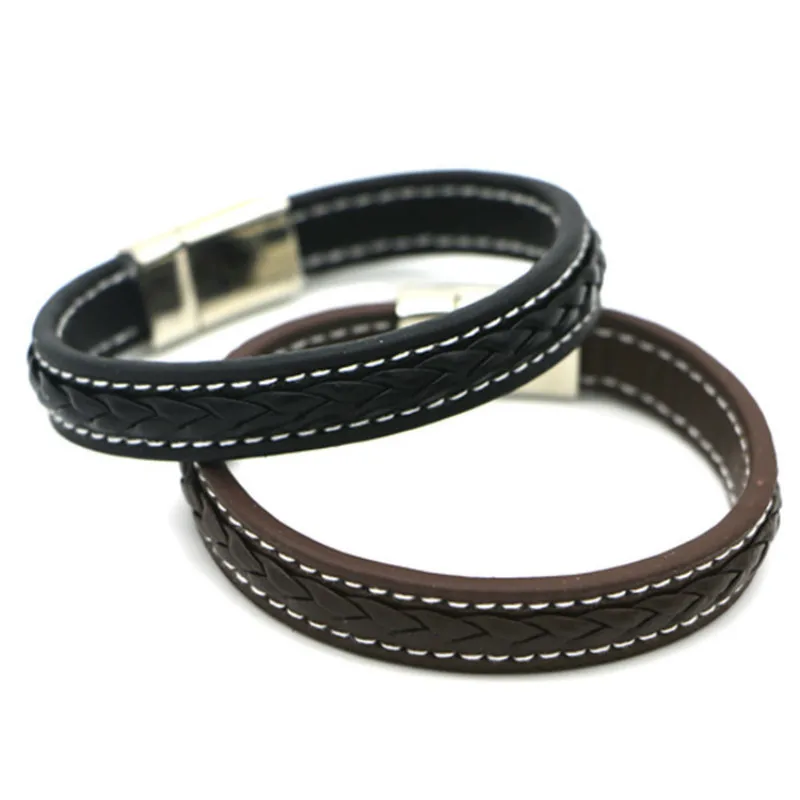 

Genuine Leather Men Bracelet Charm Stainless Steel Bracelet Men Punk Titanium Steel Bracelet For Men Jewelry Gifts
