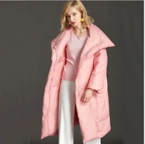 Kopen Vrouwen Down Jas 2018 Nieuwe Winter Ruches Kraag Plus Size Warme Sneeuw Parka Dames Outdoor Lange Stijl Mode Losse Down jas