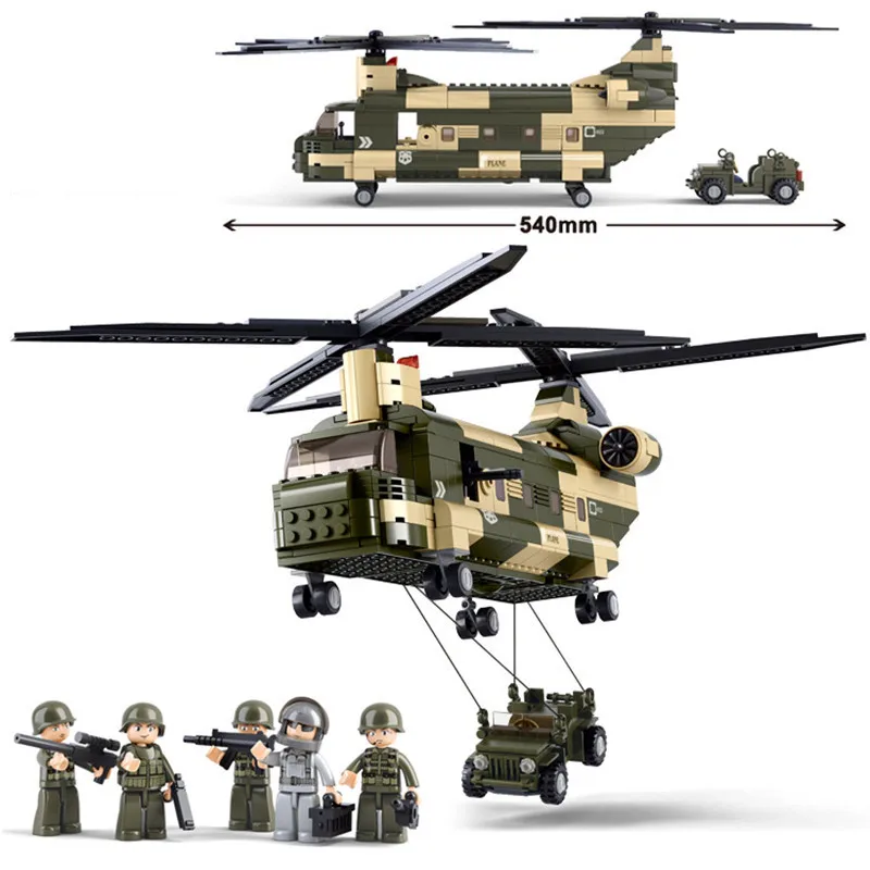 

New lTransport Helicopter Puzzle Assembling Building Blocks Kit Toys Kids Gifts