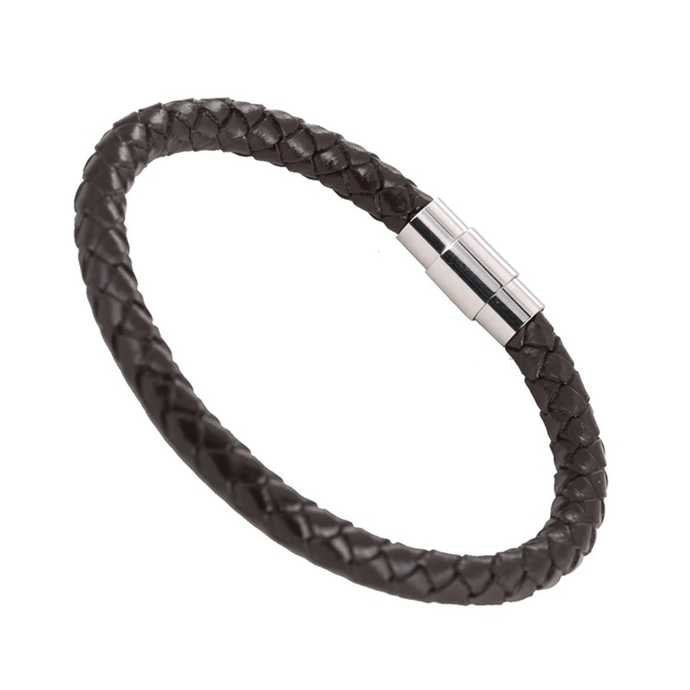 Панк черный белый плетеный стальной провод мужской браслет с магнитной пряжкой простой модный браслет мужской браслет из нержавеющей стали - Окраска металла: coffee