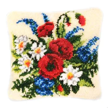 

DIY Latch Hook Rug Kits Pillowcase Crocheting Cushion Carpet Cover Mat 3D Cartoon Flower Sewing Needlework for Adults Kids Gift