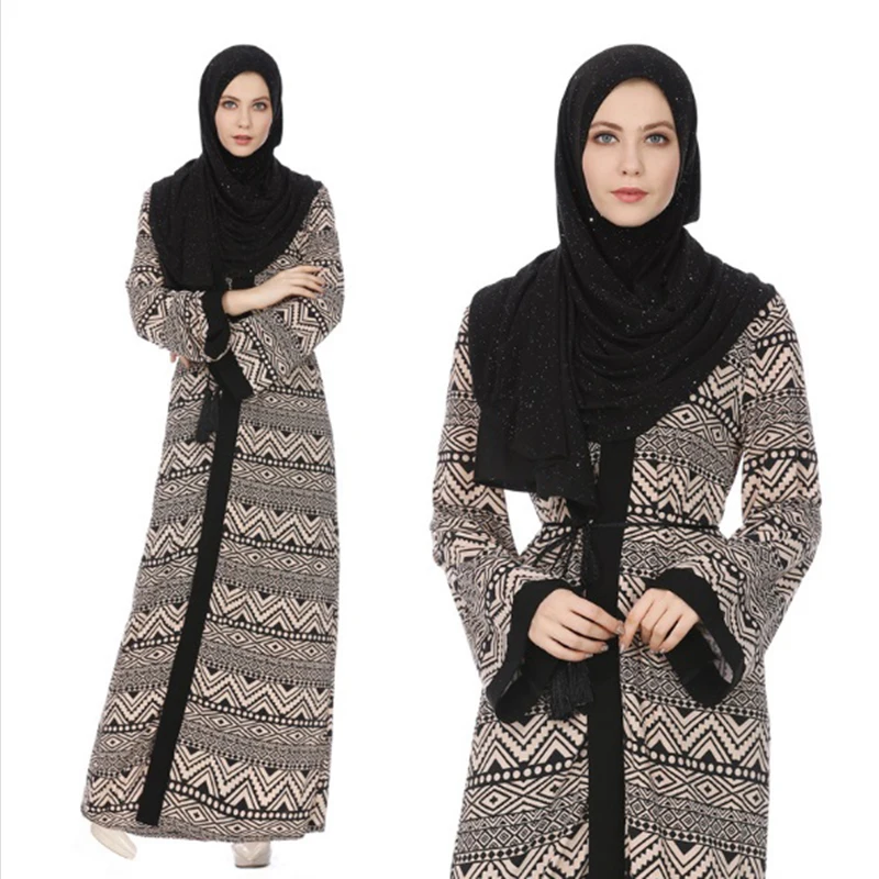 Повседневное мусульманские печати Макси Абаи Вечернее платье свободные Стиль длинные халаты кимоно Jubah Рамадан арабский Средневосточный Исламская Костюмы