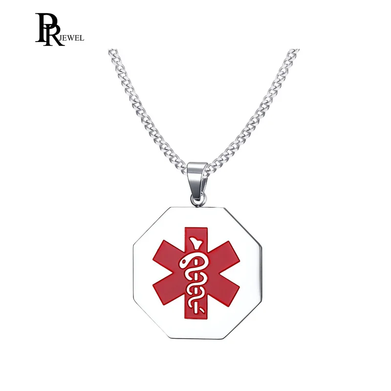 Custom Engraved Medical Alert ID Stainless Steel Pendant with 24" Chain