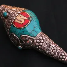 TBC899 Тибетский 925 Серебряные ограничен в виде морской улитки, ремесла, 5 дюймов, буддийские коллекционирования, с заклепками по контуру подошвы крест дорье амулеты