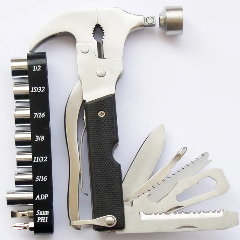 

Outdoor EDC Survival Tool Kit Multi-tool Hammer 12+1 Axe Knife Opener Screwdriver Clamp Travel Equipment Hiking Knife
