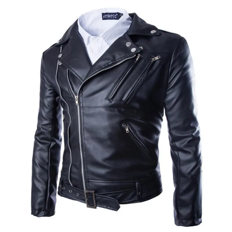 m to xxl leather jacket PU genuine leather mens punk winterMen's lapels