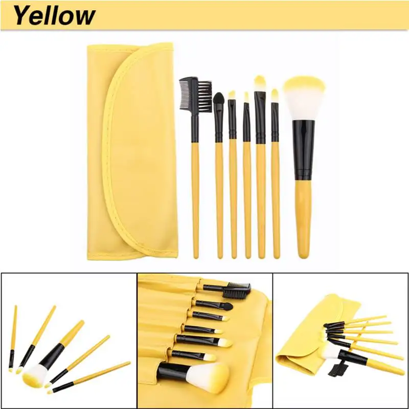 Colorido em pu Cabelo Sintético Profissional Peixe Especial Punho Plástico Cosmetic Make up Brush Kit Makeup Brushes Grupo Bolsa 7 Pcs 6 Aplicador de sombra