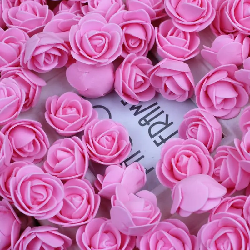 144Pcs/Pack 2cm Mini PE Foam Artificial Rose Flower Head for DIY Craft Wreath Wedding Bouquet Scrapbooking Party Home Decoration