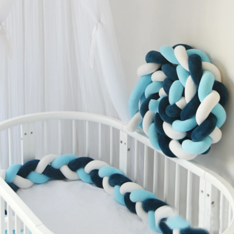 

300cm Baby Bed Bumper Four Ply Knot Handmade Long Knotted Braid Weaving Plush Baby Crib Protector Infant Knot Pillow Room Decor