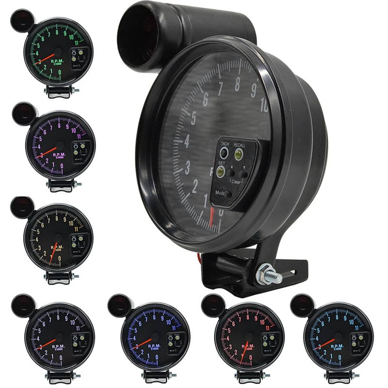 

tacometro digital 5 Inch Stepper motor Car Auto Tachometer Boat Gauge Warning light background 7 color backlight rpm meter