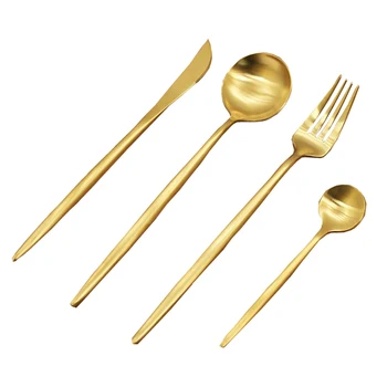 

4Pcs/Set Stainless Steel Dinnerware Sets,Cutlery Tableware Golden Knife Fork Set Colorful Creative Dinner Set Home New Year Gift