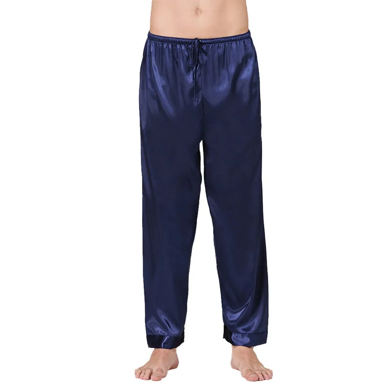 Летние мужские штаны для сна, однотонные атласные шарфы, пижамы, домашняя одежда, штаны для отдыха, повседневные штаны для сна - Цвет: Синий