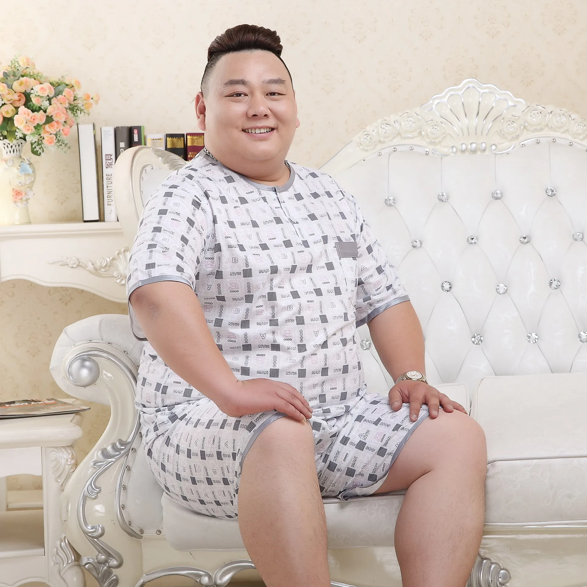 Плюс размер 5XL Шорты пижамные наборы мужские летние пижамы с коротким рукавом