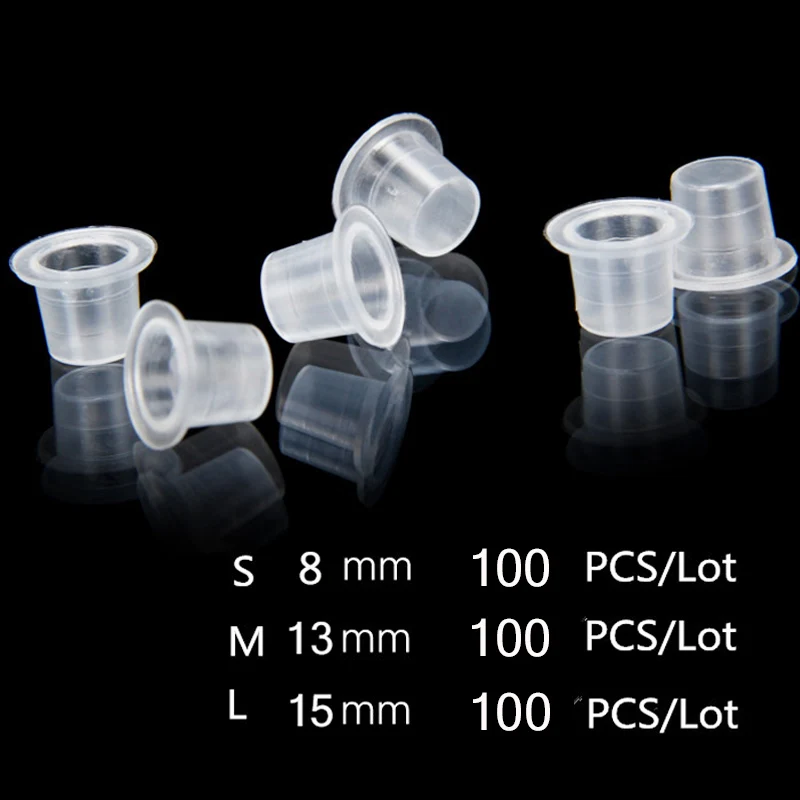 

100pc S/M/L Plastic Disposable Microblading Tattoo Ink Cups Permanent Makeup Pigment Small Size Container Cap Tattoo Accessory