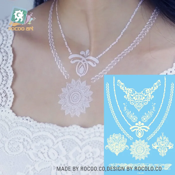 Тату Rocooart в Белом Кружевном стиле тату хной женский боди-арт искусственная