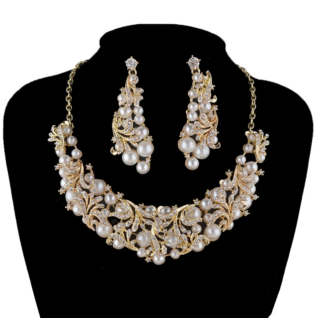 moda coreana perla collar pendientes nupcial joyería conjuntos