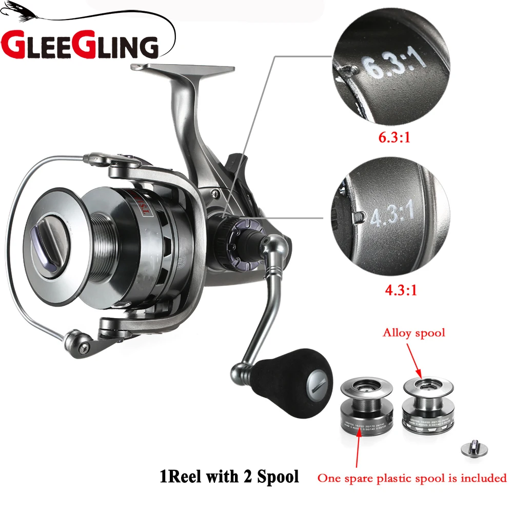 

GLEEGLING 1 Fishing Reel+ 2 Wire Cup + Double Force+ 2 Speed Gear Ratio 6.3:1/4.3:1 Spinning Reel 10+1BB Drag Front + Rear Drag