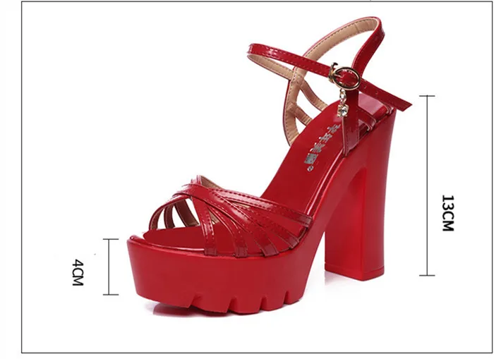 Босоножки на квадратном каблуке размера плюс 33-43; женская летняя обувь на высоком каблуке; коллекция года; элегантные босоножки на платформе; женские свадебные туфли; Цвет Красный