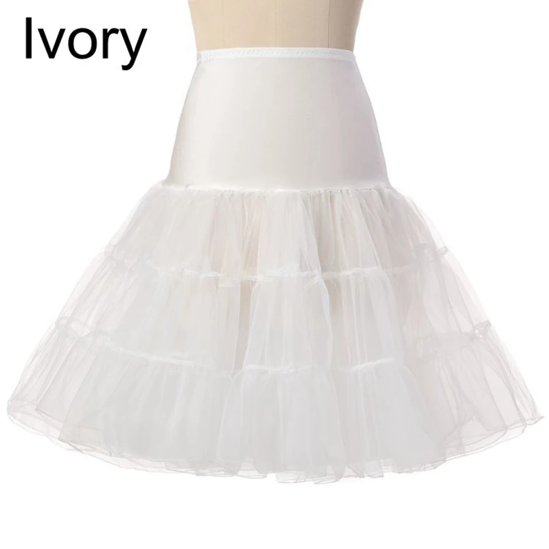 LAMYA Short Vintage Wedding Bridal Petticoat for Wedding Dress Underskirt Rockabilly Tutu Organza Halloween Petticoat Crinoline - Color: Ivory