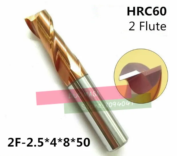 

2F-2.5*4*8*50 HRC60,carbide Square Flatted End Mills coating:nano TWO flute diameter 2.5mm, The Lather,boring Bar,cnc,machine