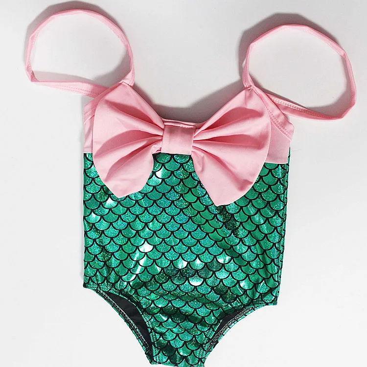 Милое детское платье принцессы для маленьких девочек Купальник Русалочки Холтер бикини с завязками; детский купальник для плавания плавание, купания костюм пляжная одежда - Цвет: Зеленый