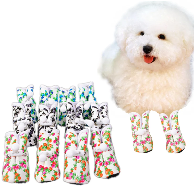 

Anti-slip Shoes for Dogs Cats 4Pcs/Set Waterproof Dog Boots Floral Dog Rain Shoes Puppy Sneakers Pet Supplies Wholesale 40JA18