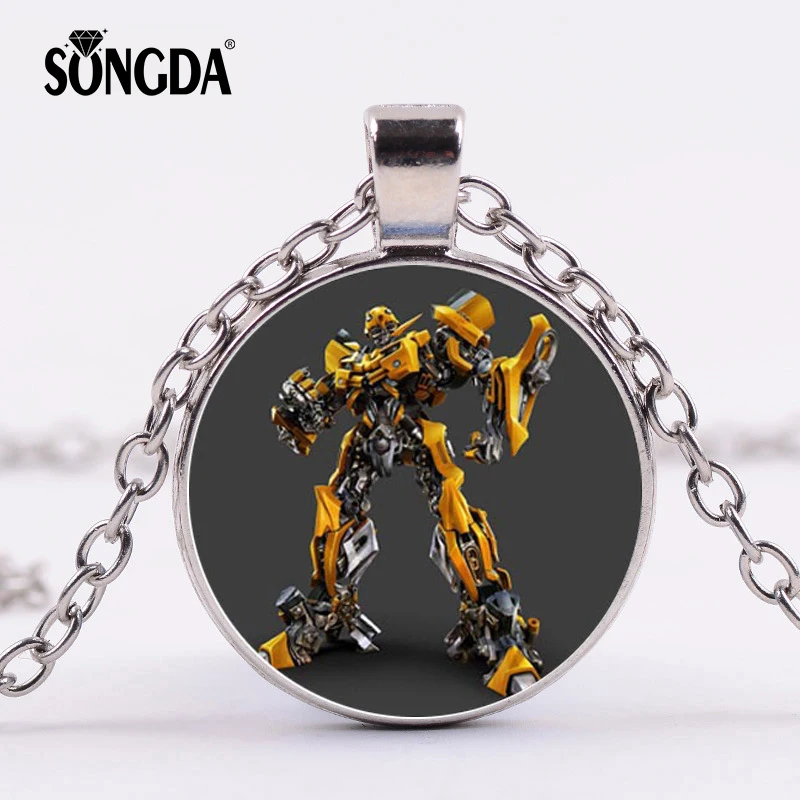 

SONGDA Transformation Bumblebee Optimus Prime Necklace Deformation Robots Anime Series Glass Dome Choker Jewelry for Kids Child