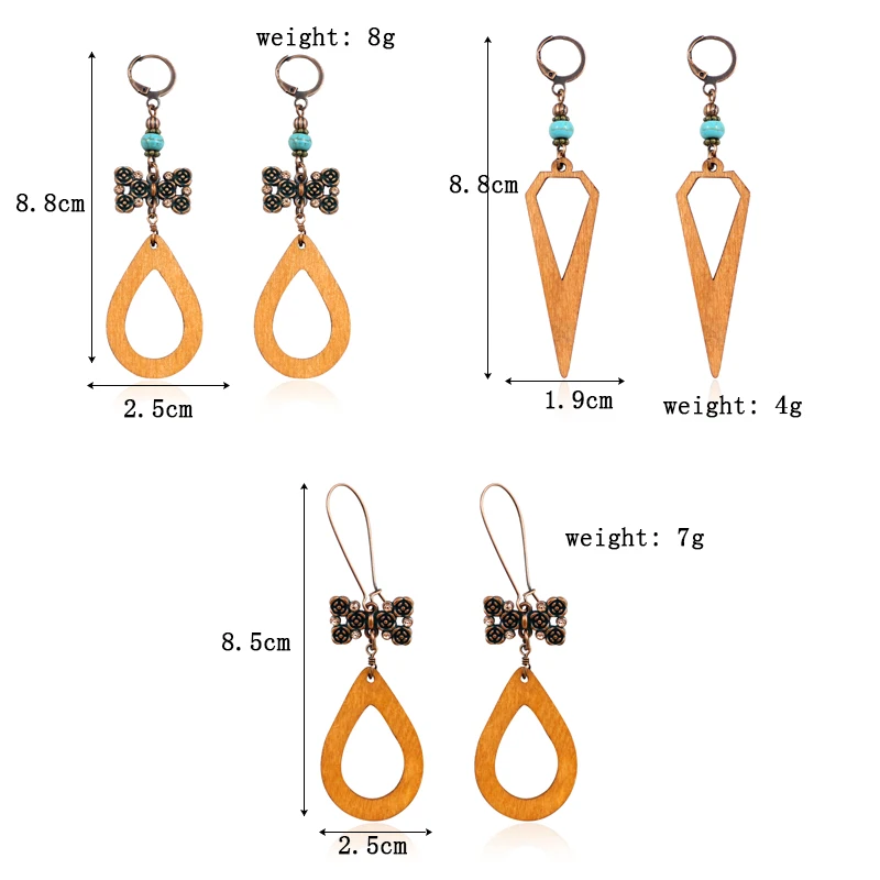 Винтажные деревянные подвесные серьги геометрической формы цветок лист монета полые овальные капли Треугольник Подвеска-бант серьги из бисера богемные ювелирные изделия
