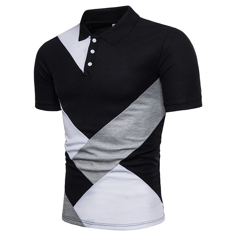 2018 New casual polo shirt men summer breathable fashion geometry patchwork pattern slim short sleeved polo Shirt EU/US size