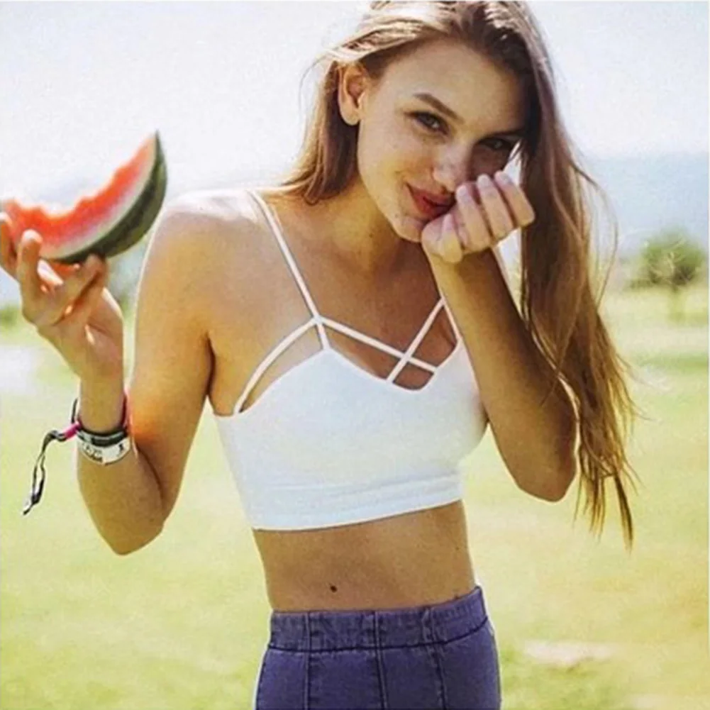 

Women Summer Style Tank Crop Tops Bustier Strap Cross Halter Short Tees Female Solid Modal Vest #1121
