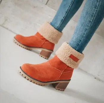 

Winter European and American fashion matte thick with middle boots and velvet warm large size snow boots flip women's boots