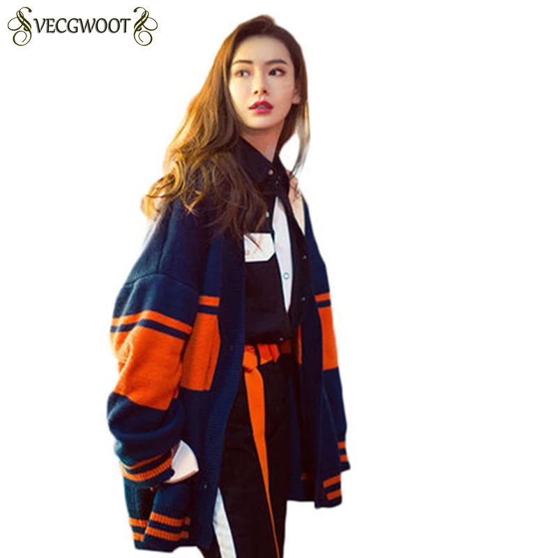  2020 New Style Autumn Sweater Jacket Women Patchwork Single Breasted Loose Cardigan Knit Female Leisure HP243 |