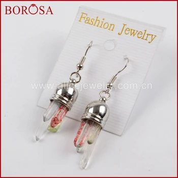 

BOROSA Multicolor Tiny Crystal Quartz Silver Color Drop Earrings, Druzy Natural Quartz Dangle Earrings for Women Girls WX818
