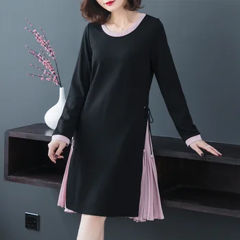

L-5XL 2019 Roupas Feminina Elegant dress contrast color patchwork A-line dress bow ties cultivating vestido Plus size tunicXXXXX