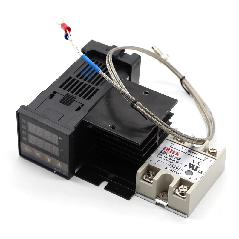 

Digital PID Temperature Controller REX-C100 REX C100 thermostat + 40DA SSR Relay+ K Thermocouple 1m Probe For RKC