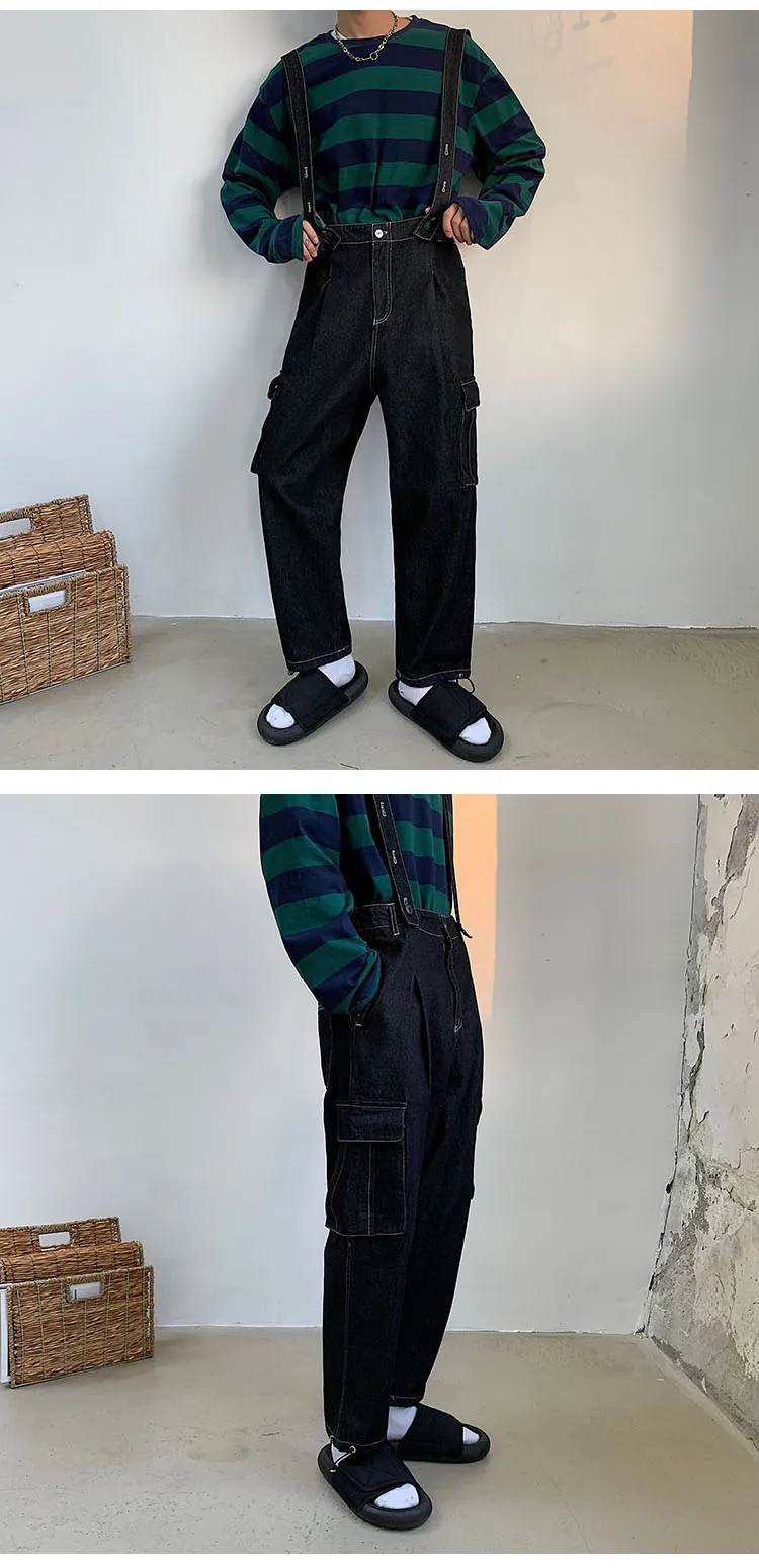 Мужские Винтажные Модные свободные повседневные Широкие джинсовые штаны, джинсы-карго, мужские уличные штаны в стиле хип-хоп, комбинезон-шаровары