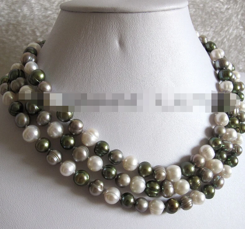 

0834 White Gray Olive Multi Color Freshwater Pearl Necklace