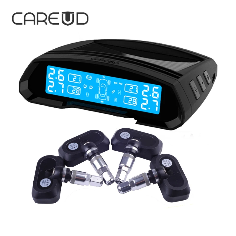 CAREUD TPMS U802 Solar USB/Power Supply Universal Tire Pressure 4pcs Internal Sensor Blue Screen Brightness Adjusted | Автомобили и