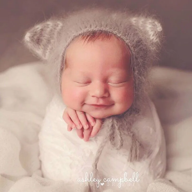 newborn photography props  bebe hat mohair hand woven hat ear hat newborn photography  infant cute hat