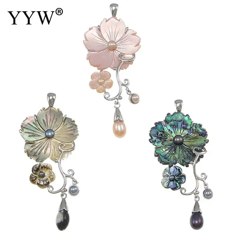 

YYW Natural White Abalone Pink Black Shell Pendants Fashion Flower Charm Mother of Pearl Teardrop Pearl Beaded Dangle Pendants