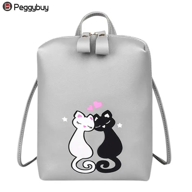 

Women Backpacks Cute Cartoon Cat Printed Backpacks for Women Girls Casual Travel Zipper PU Leather Shoulder School Bags
