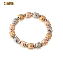 Boho квадратный бисерный стрейч-браслет с хрусталем для женщин Золотой геометрический эластичный веревочный браслет модные ювелирные изделия подарок для мамы