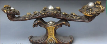 

RHS0211 22" Marked Chinese Fengshui Silver Bronze Gilt Nine Dragon Ruyi Ru Yi Statue