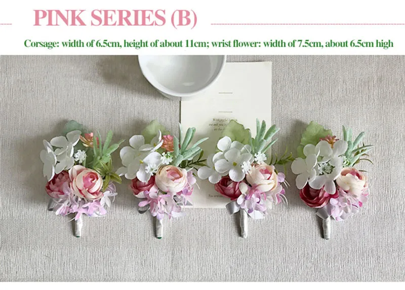 bridal wrist corsage Groom Groomsman boutonniere Brooches rose artificial wedding flower  (1)