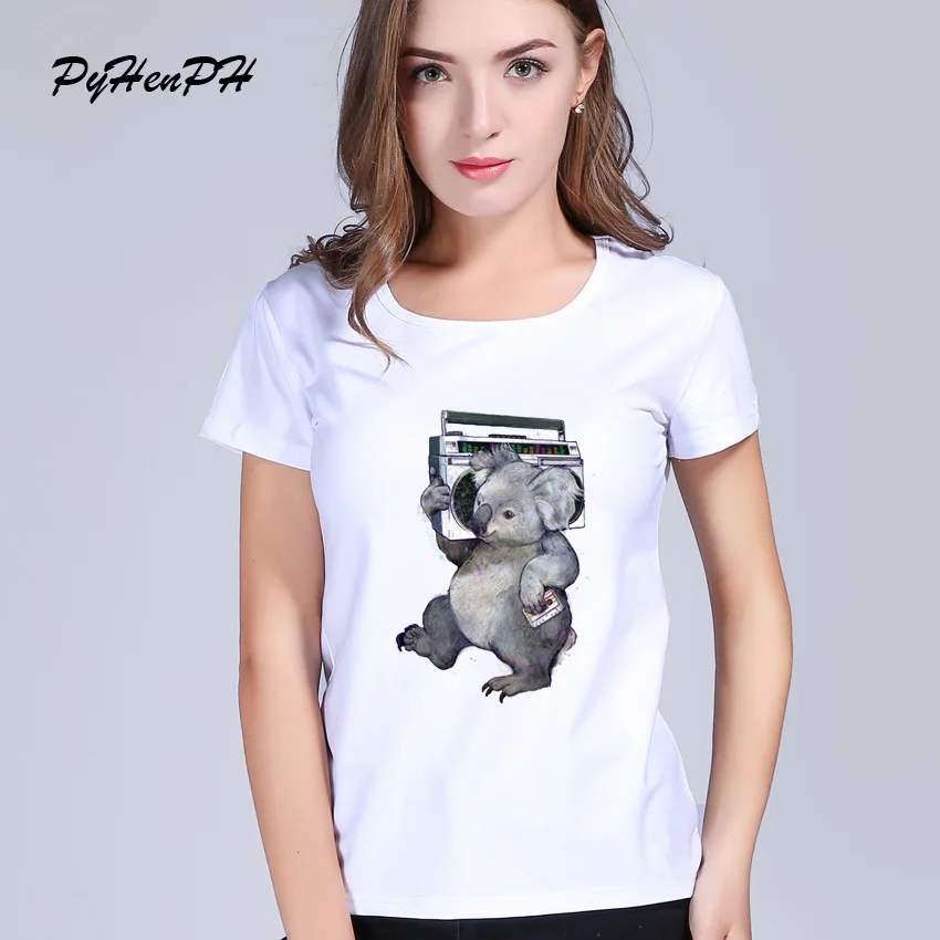 

PyHenPH Brand harajuku white t shirt women Short Sleeve Music koala t-shirts O-neck women tops tees summer clothing PH0220